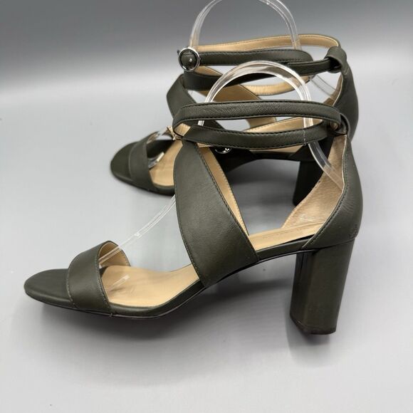 Ann Taylor Women Green Leather Block Heel Buckle Open Toe Sandals Size 7.5 M - Picture 5 of 9